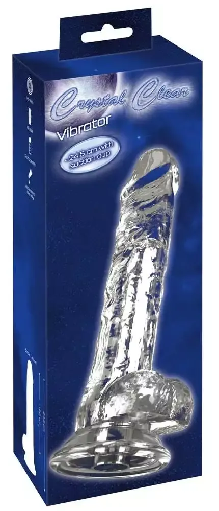 Crystal Clear Transparenter Vibrator - Flexibler Naturvibrator mit Saugfuß und 10 Vibrationsmodi, wiederaufladbar (24,5 cm) – Verpackung