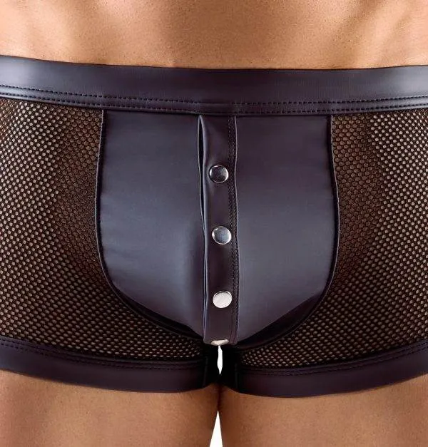 Svenjoyment Netz-Pants mit Druckknopfleiste, Mattlook-Beutel und Schenkelriemen Svenjoyment Netz-Pants in Schwarz, mit verstellbaren Schenkelriemen und Druckknopfleiste – Det