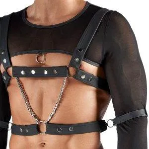 Svenjoyment BONDAGE Set in Schwarz, Crop-Top, Brust-Harness, Jock und Hand-/Armfesseln Svenjoyment BONDAGE Set - Crop-Top, Harness, Jock und Hand-/Armfesseln – Det