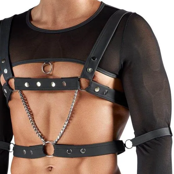 Svenjoyment BONDAGE Set in Schwarz, Crop-Top, Brust-Harness, Jock und Hand-/Armfesseln Svenjoyment BONDAGE Set - Crop-Top, Harness, Jock und Hand-/Armfesseln – Det