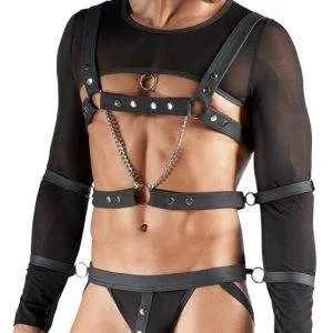 Svenjoyment BONDAGE Set in Schwarz, Crop-Top, Brust-Harness, Jock und Hand-/Armfesseln Svenjoyment BONDAGE Set - Crop-Top, Harness, Jock und Hand-/Armfesseln – B
