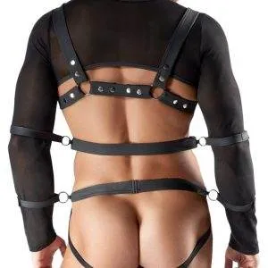 Svenjoyment BONDAGE Set in Schwarz, Crop-Top, Brust-Harness, Jock und Hand-/Armfesseln Svenjoyment BONDAGE Set - Crop-Top, Harness, Jock und Hand-/Armfesseln – Rückseite