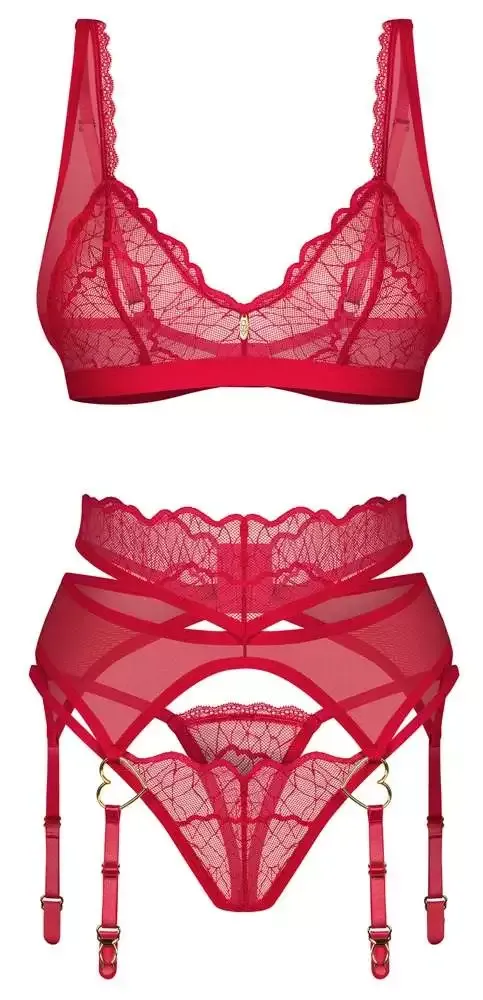 Obsessive Cupide Desir 3-teiliges Set in Sinnlichem Rot Obsessive Cupide Desir 3-teiliges Set in Sinnlichem Rot – Hollow B