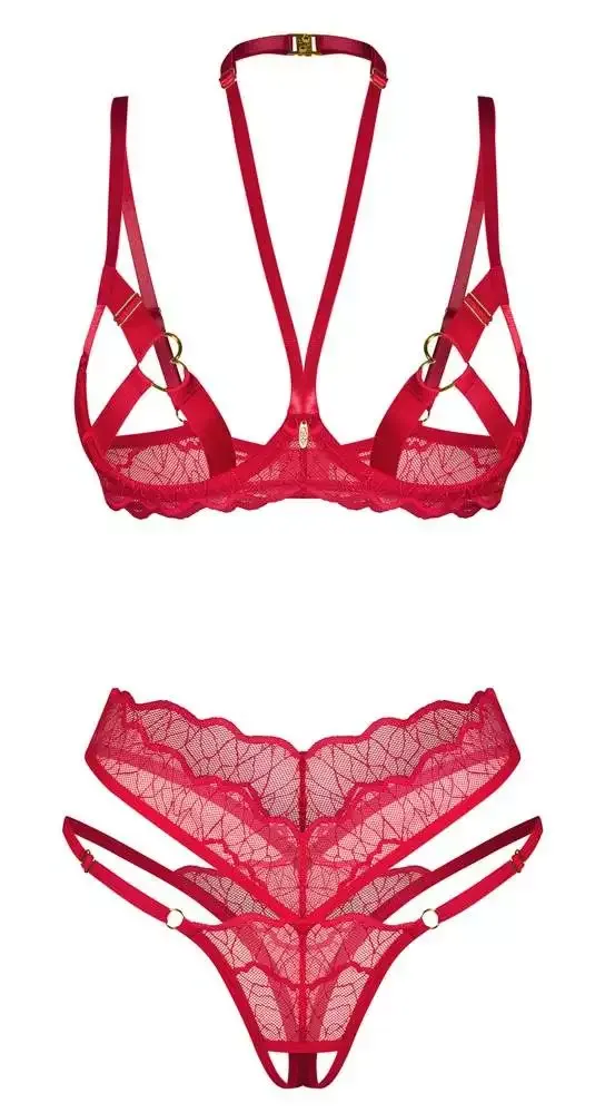 Obsessive Ouvert-Set Cupide Desir in Rot mit goldfarbenen Details, Größe L – Hollow B