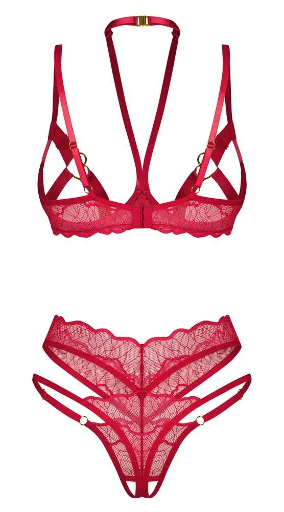 Obsessive Ouvert-Set Cupide Desir in Rot mit goldfarbenen Details, Größe L – Hollow Rückseite