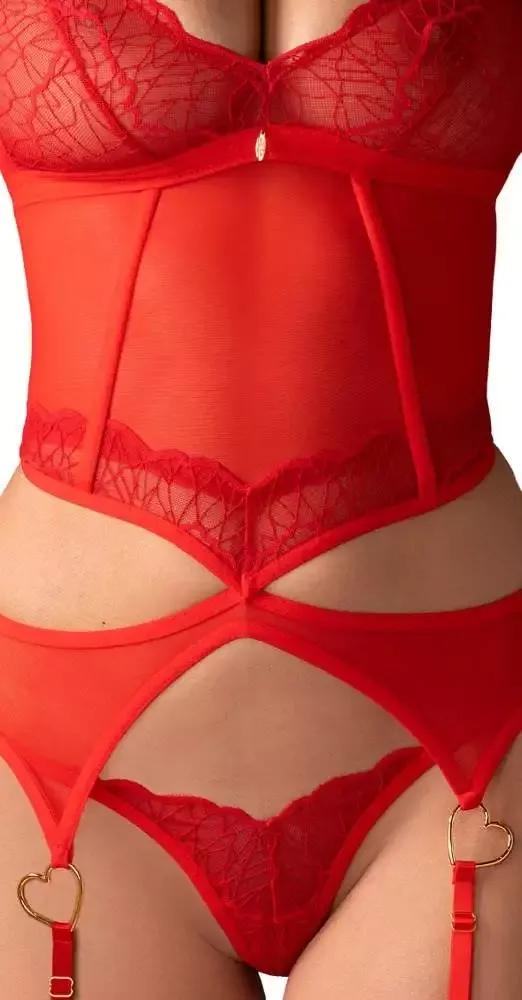 Obsessive Cupide Desir Strapshemd und String in Sinnlichem Rot – Det