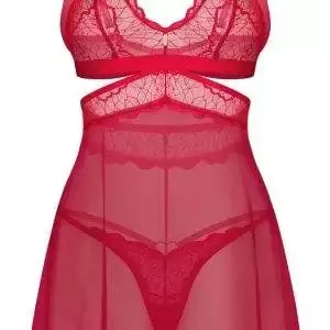 Obsessive Cupide Desir Babydoll-Set in Rot mit goldfarbenen Details Obsessive Cupide Desir Babydoll und String Set in Rot – Hollow B