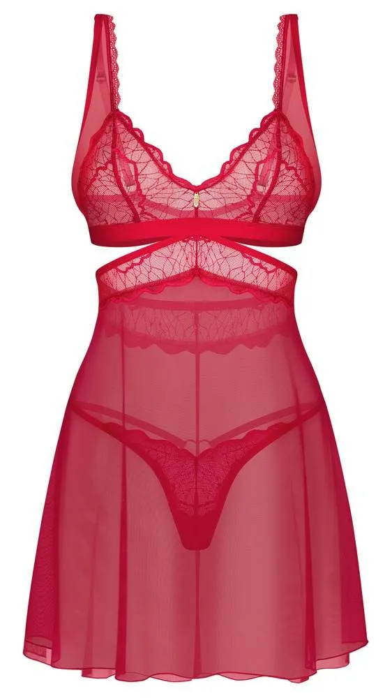 Obsessive Cupide Desir Babydoll und String Set in Rot – Hollow B