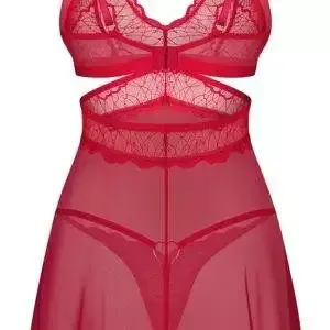 Obsessive Cupide Desir Babydoll-Set in Rot mit goldfarbenen Details Obsessive Cupide Desir Babydoll und String Set in Rot – Hollow Rückseite