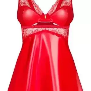 Obsessive Set Aliosa - Rot Glanz Spitze - Negligé und String Obsessive Set Aliosa - Sinnliches Rot - Glanz und Spitze – Hollow B