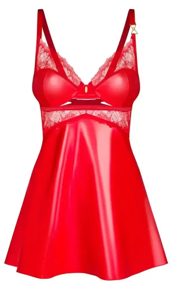 Obsessive Set Aliosa - Rot Glanz Spitze - Negligé und String Obsessive Set Aliosa - Sinnliches Rot - Glanz und Spitze – Hollow B