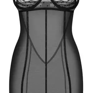 Obsessive Negligé Nuites - Verführerisches schwarzes Negligé mit Punkte-Design, Strapsen und Strumpfbändern, Größe S-XL Obsessive Negligé Nuites - Verführerisches schwarzes Negligé mit Punkte-Design, Strapsen und Strumpfbändern, Größe S-XL – Hollow B