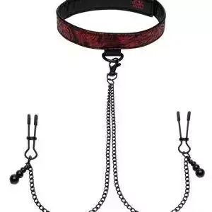 Fifty Shades of Grey Sweet Anticipation Collar Nipple Clamps - Schwarzes Leder und rotes Rosendesign – A