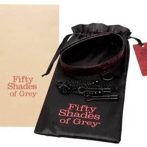 Fifty Shades of Grey Sweet Anticipation Collar Nipple Clamps - Schwarzes Leder und rotes Rosendesign – Verpackung
