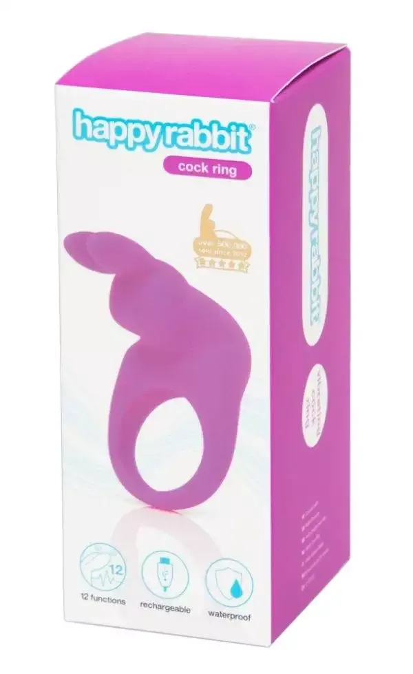 Happy Rabbits Vibro-Häschen Penisring - 7,6cm, Silikon, wasserdicht, wiederaufladbar – Verpackung