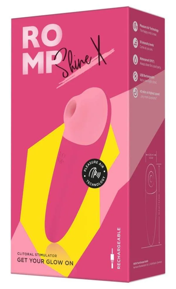 ROMP Shine X - Handlicher Pulsator, Pleasure Air Technologie, intensiv, wasserdicht – Verpackung ROMP Shine X - Handlicher Pulsator, Pleasure Air Technologie, intensiv, wasserdicht – Verpackung