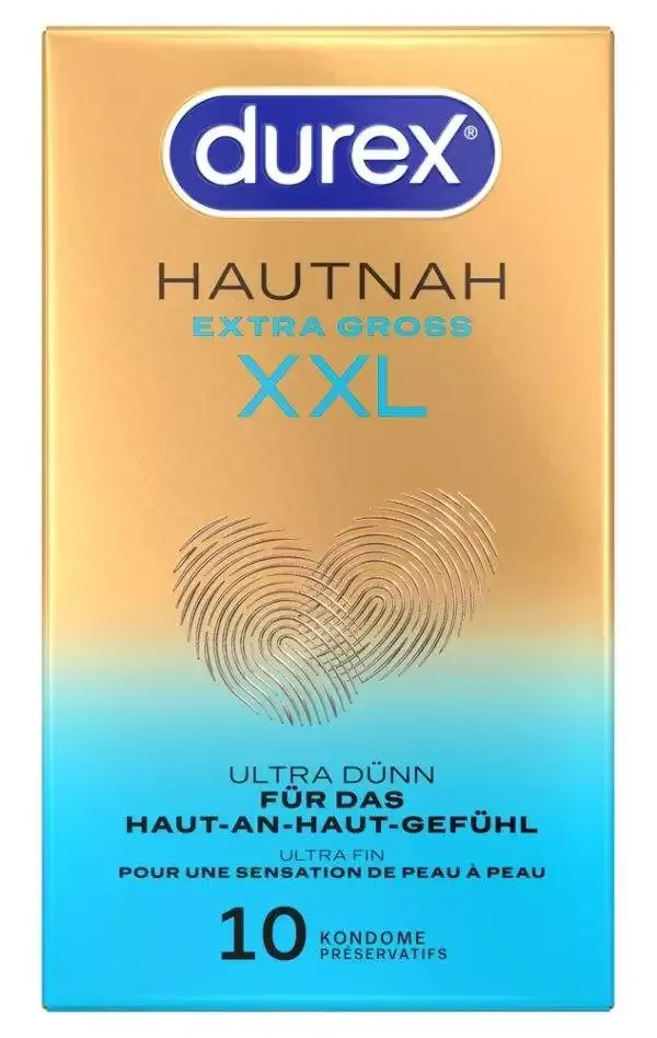 Durex Hautnah Extra Groß XXL Kondome, ultra dünn, transparent, 10 Stück – Verpackung