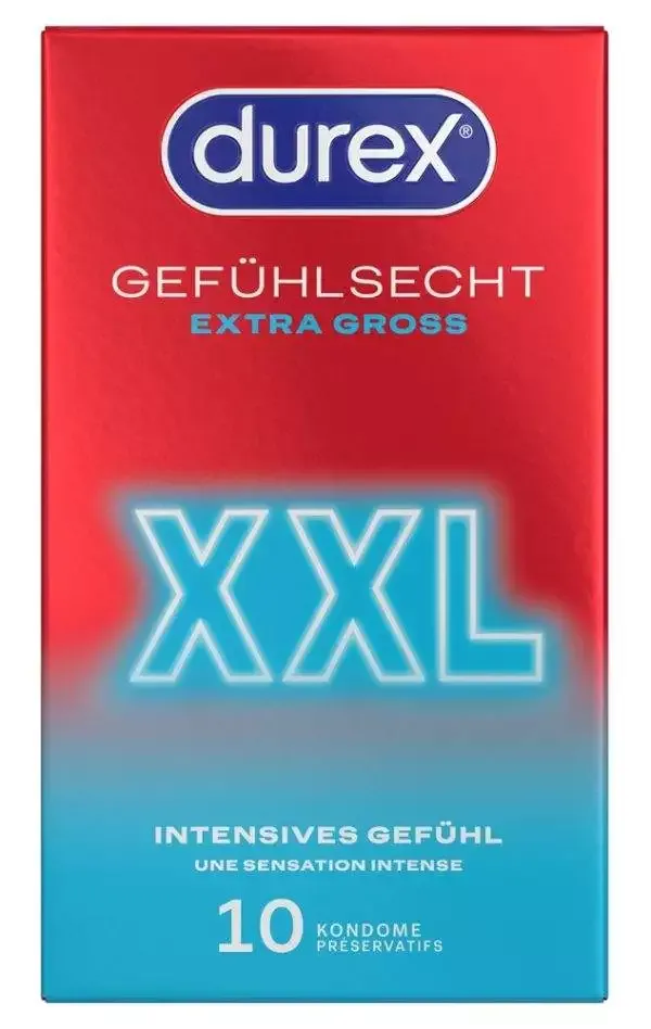 Durex Gefühlsecht Extra Large XXL Kondome, 10 Stück – Verpackung