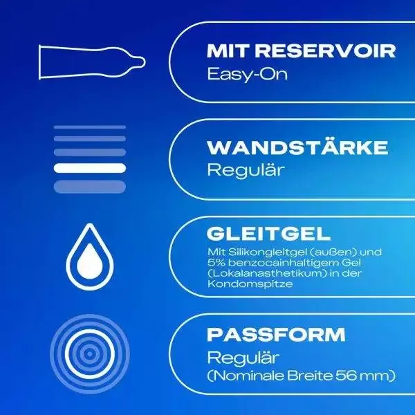 Durex Performa Transparente Kondome mit benzocainhaltigem Gel, 10 Stück, 56 mm – B