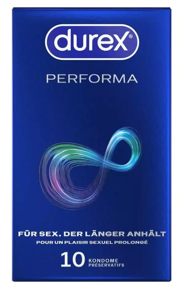Durex Performa Transparente Kondome mit benzocainhaltigem Gel, 10 Stück, 56 mm – Verpackung