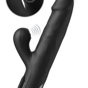 Super Sonix Silicone Thruster Rabbitvibrator, Schwarz, 22 cm, Stoß-Funktion & Vibro-Zungen – A
