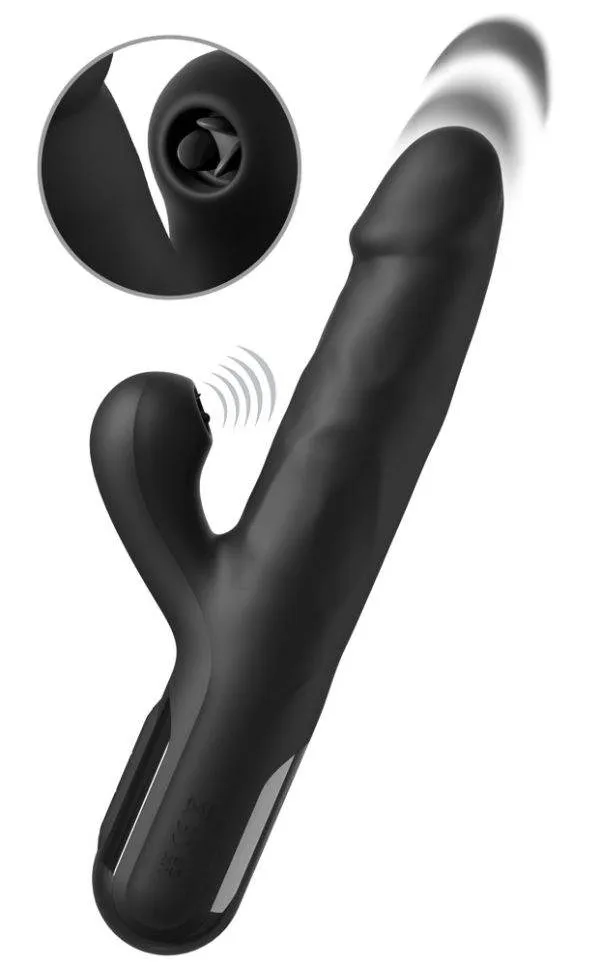Super Sonix Silicone Thruster Rabbitvibrator, Schwarz, 22 cm, Stoß-Funktion & Vibro-Zungen – A