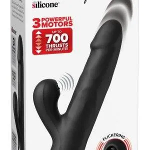 Super Sonix Silicone Thruster Rabbitvibrator, Schwarz, 22 cm, Stoß-Funktion & Vibro-Zungen – Verpackung