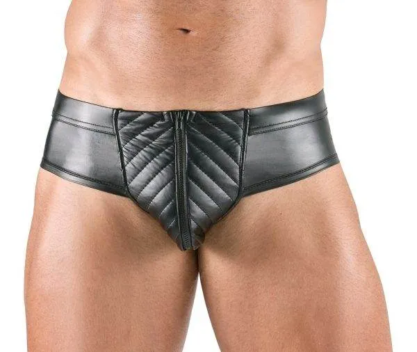 Svenjoyment Herren Slip - Schwarzer Mattglanz mit Reißverschluss – B