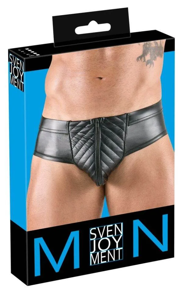 Svenjoyment Herren Slip - Schwarzer Mattglanz mit Reißverschluss – Verpackung