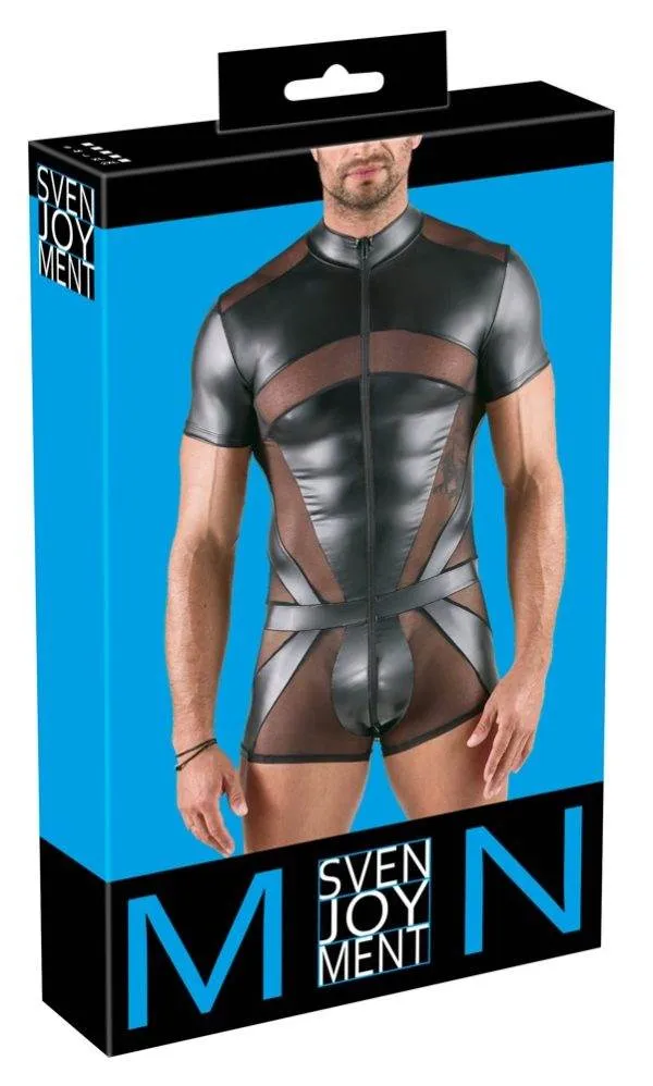 Svenjoyment Herren Kurzoverall Powernet Mattlook Zip Schwarz – Verpackung