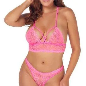 Cottelli FANTASY Neonpinkes Spitzen-Dessous-Set – A