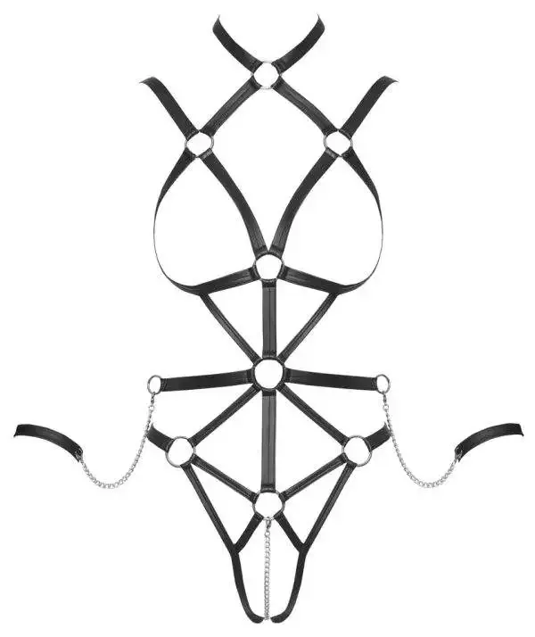 Bad Kitty Harness-Body ouvert mit Handfesseln, schwarz, verstellbar Bad Kitty Harness-Body ouvert mit Handfesseln, schwarz, verstellbar – Hollow B
