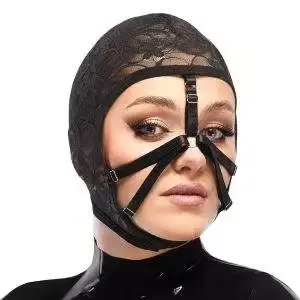 Bad Kitty Schwarze Spitzen-Kopfmaske, Einheitsgröße, bizarres Design – A