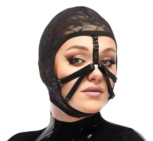 Bad Kitty Schwarze Spitzen-Kopfmaske, Einheitsgröße, bizarres Design – A