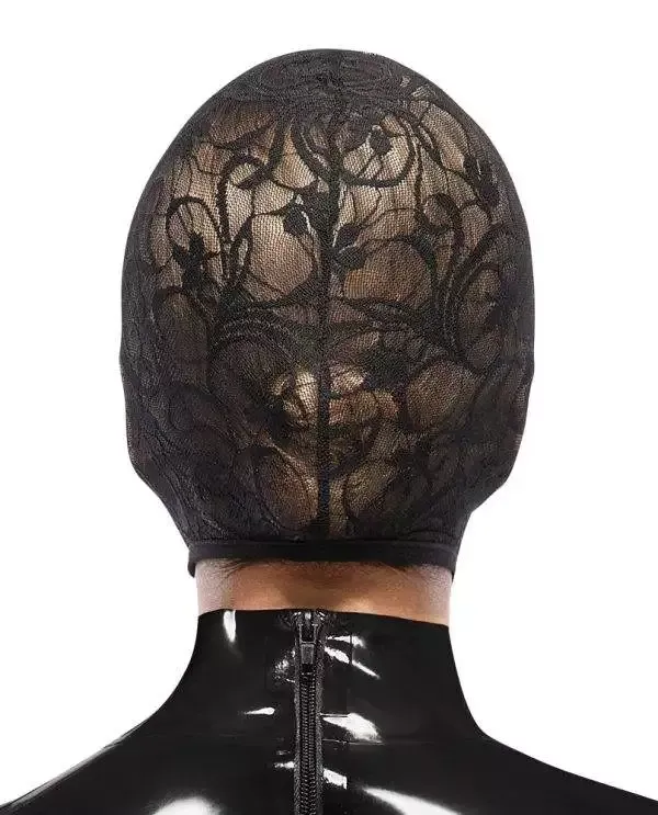Bad Kitty Schwarze Spitzen-Kopfmaske, Einheitsgröße, bizarres Design Bad Kitty Schwarze Spitzen-Kopfmaske, Einheitsgröße, bizarres Design – Rückseite