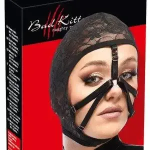 Bad Kitty Schwarze Spitzen-Kopfmaske, Einheitsgröße, bizarres Design – Verpackung