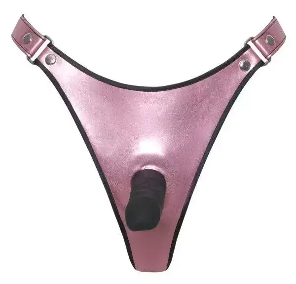 Bad Kitty Strap-on-String in Rosé-Metallic, Schwarz - Glossy-Look, Silikon-Dildo 12 cm Bad Kitty Strap-on-String in Rosé-Metallic, Schwarz - Glossy-Look, Silikon-Dildo 12 cm – Hollow B