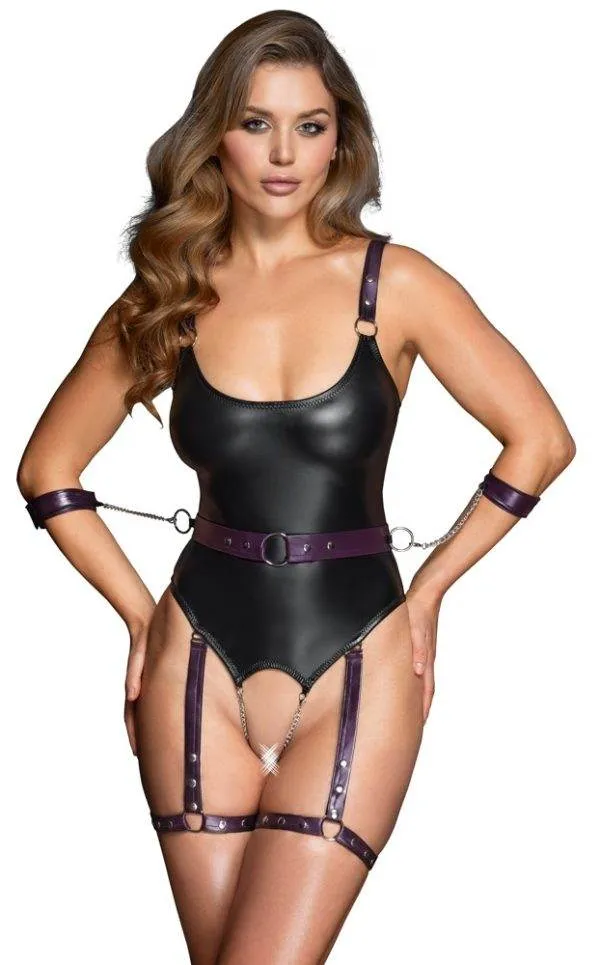 Cottelli BONDAGE Straps-Body ouvert mit Soft-Armfesseln – A