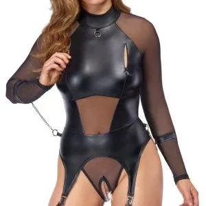 Cottelli BONDAGE Set: Straps-Body ouvert mit Handfesseln- Schwarz – A