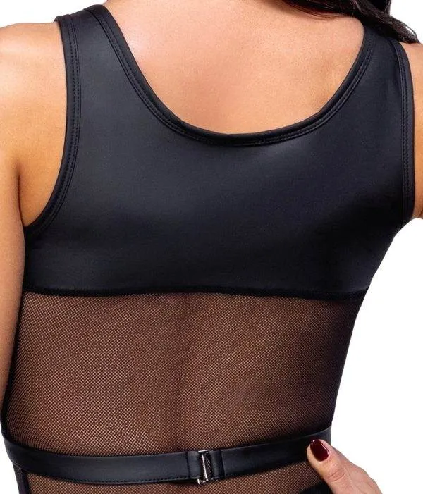 Cottelli PARTY Schwarzes Minikleid mit Brust-Harness in Mattlook, Größe S, schwarz Cottelli PARTY Minikleid mit Harness, Schwarz, S/M/L/XL, Mattlook-Riostring enthalten – Det B