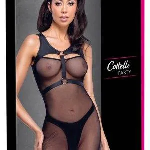 Cottelli PARTY Minikleid mit Harness, Schwarz, S/M/L/XL, Mattlook-Riostring enthalten – Verpackung