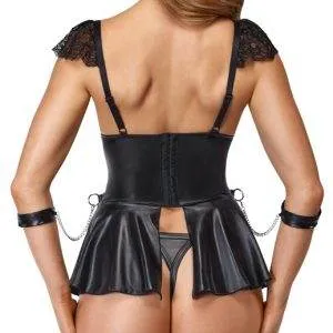 Cottelli BONDAGE Set - Schwarzes Babydoll & Ouvert-String mit Handfesseln, Mattlook & Spitze Cottelli BONDAGE Set - Spitzen-Babydoll mit Ouvert-String und Handfesseln, schwarz – Rückseite