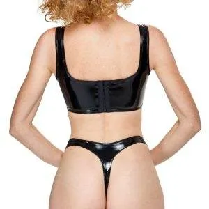 Black Level Lack-Set mit Bustier-Top und Straps-Riostring, Schwarz Black Level Lack-Set mit Bustier-Top und Straps-Riostring, Schwarz – Rückseite