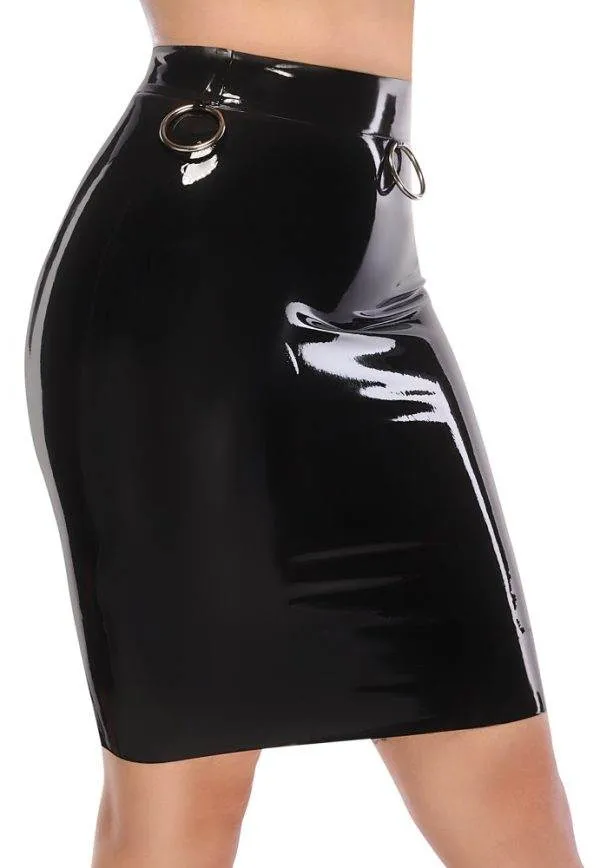 LateX Knielanger Rock mit Fesselringen in Schwarz – B