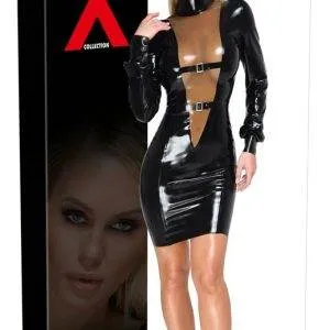 LateXage Elegant Provokantes Latex-Kleid, Größe: S, Farbe: Schwarz – Verpackung