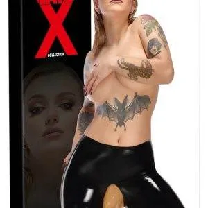 LateX Latex-Radlerpants mit Urinbeutel-Einsatz, transparent, schwarz, Größe M – Verpackung
