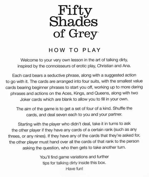 Fifty Shades of Grey - Play Nice Talk Dirty Inspiration Cards Fifty Shades of Grey - Play Nice Talk Dirty Inspiration Cards