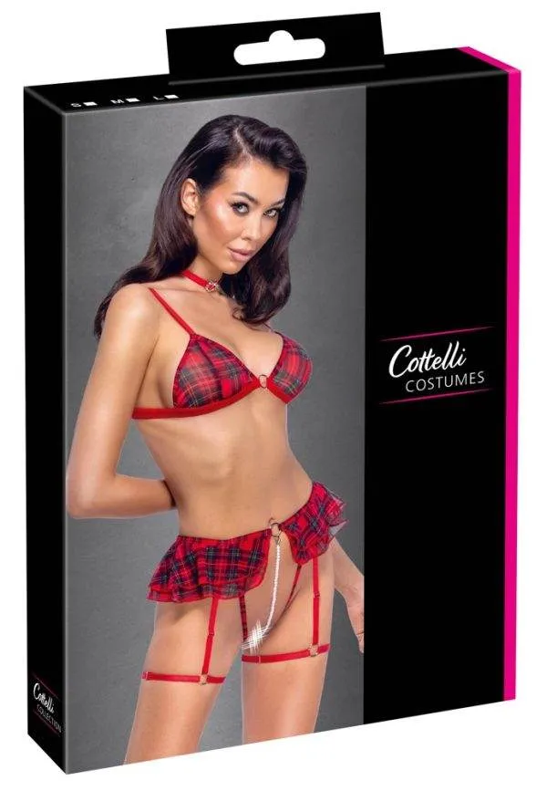 22156163021_verp Cottelli COSTUMES - Verführerisches Dessous-Set, Karo-Look, Rot, Größe S/M