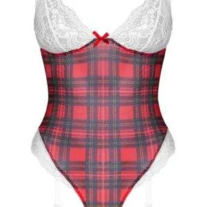 Cottelli LINGERIE - Verspieltes Karo-Dessous-Set - Straps-Body mit Halsband - Weiß/Rot Cottelli LINGERIE - Verspieltes Karo-Dessous-Set - Straps-Body mit Halsband - Weiß/Rot – Bild 5