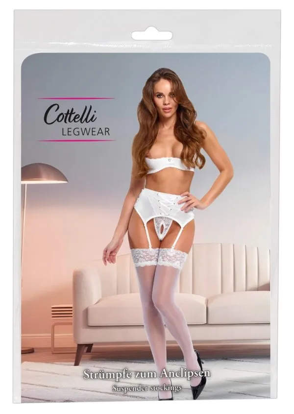 Cottelli LEGWARE 20 den weiße Strümpfe mit Spitzenabschluss